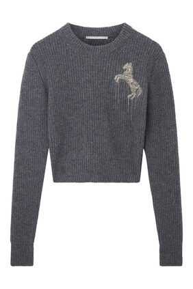 Chain Horse Embroidered Wool Top